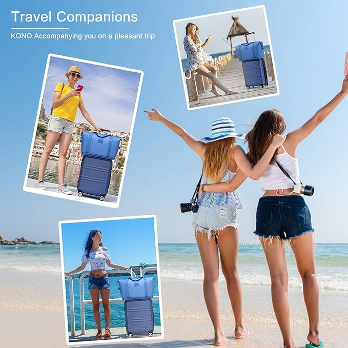 Kono Luggage Set 4 Piece Carry On Lightweight PC+ABS Hardside Luggage with TSA Lock Spinner Wheels Carry On Suitcase Navy