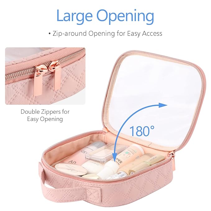 PACKISM Clear Makeup Bag Combo Pack, 1 TSA Approved Medium & Large for Checked Luggage, Clear Toiletry Bag with Handle, Water-resistant Travel Essentials Organizer, Rose Pink