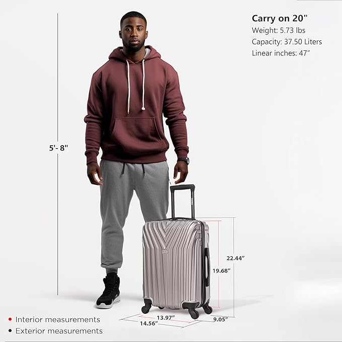 InUSA VASTY Luggage with Spinner Wheels | Durable Lightweight Hardshell Suitcase, Travel Bag with Handle and Trolley, 20-Inch Carry On Small Luggage | Grey