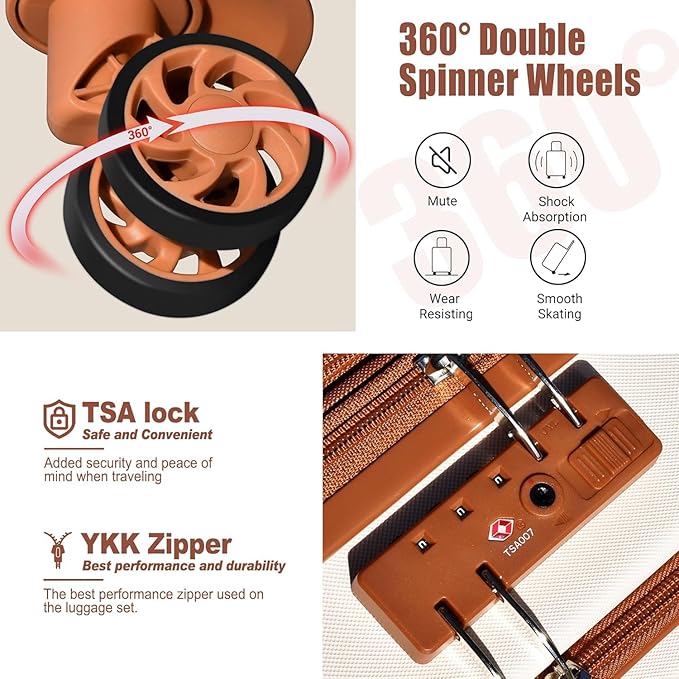 Classic 20" Carry-On with TSA Lock Spinner Wheels, Lightweight Hardside Expandable Suitcase with Front Open Pocket Compartment,Brown