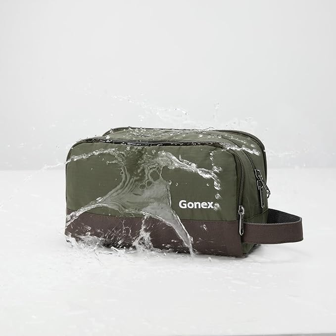 Gonex Travel Toiletry Bag Nylon, Toiletries Kit Shaving Bag Toiletry Organizer Olive & Brown