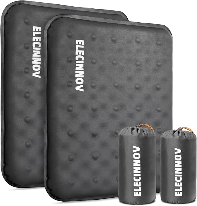 Inflatable Seat Cushion, Self Inflating Memory Foam Stadium Seat Cushion Lightweight Camping Chair Pad Airplane Cushion for Long Flights Outdoor Travel Bleacher Office Car Backpacking (Grey-2pack)