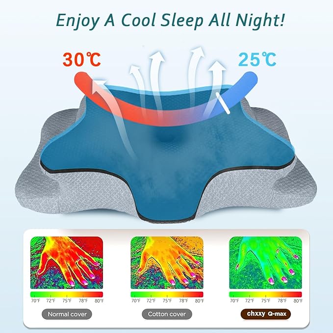 Cervical Neck Pillow for Pain Relief Sleeping, Memory Foam Pillows, Ergonomic Side Sleeper Pillows Orthopedic Neck Support Pillow for Back Stomach Sleepers-King Size Black&Grey