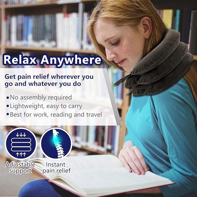Cervical Neck Traction Device for Instant Neck Pain Relief - Inflatable & Adjustable Neck Stretcher Neck Support Brace, Neck Traction Pillow for Home Use Neck Decompression (Classic Gray)