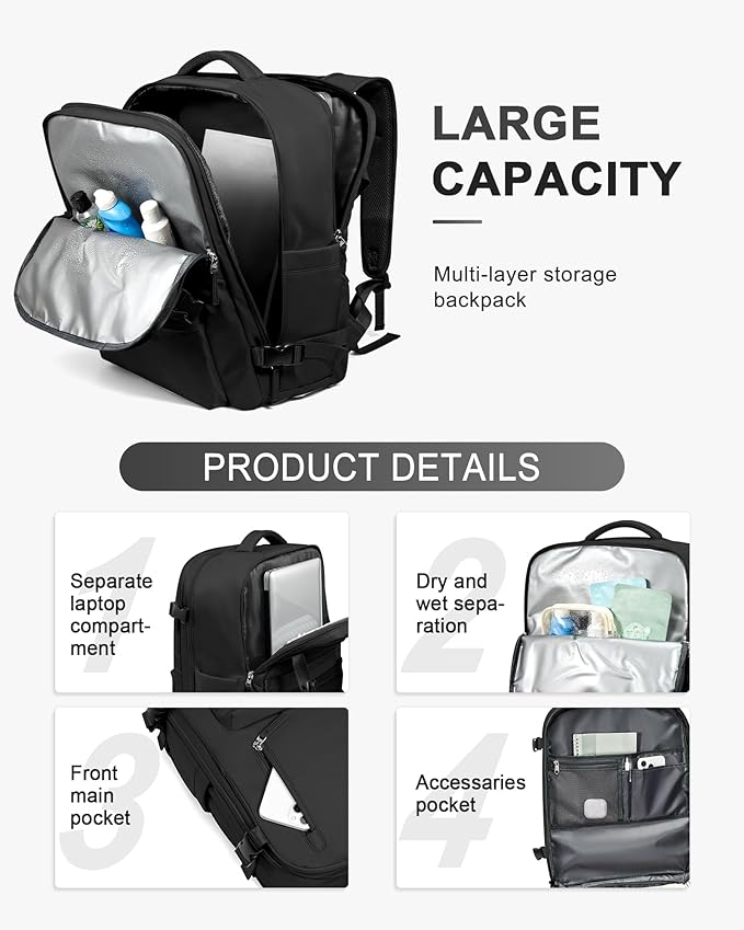WONHOX Large Travel Backpack Carry on Flight Approved Laptop Work Business Backpack for Women Men Mochila de Viaje