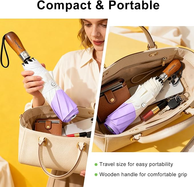 Lejorain Compact Golf Umbrella Large - 54inch Travel Big Portable Automatic Folding Umbrella Windproof for Men Heavy Duty 210T Dupont Teflon Coated Umbrella for Rain