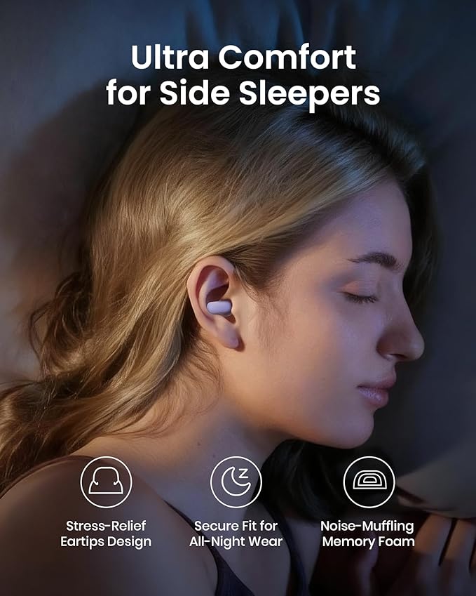 Ear Plugs for Sleeping All-Night Wear without Ear Pain Side Sleeper Patent Qufits Eartips Ultra-Comfy Reusable Earplugs for Sleep, Focus, Study, Travel, 23dB Noise Reduction - Violet