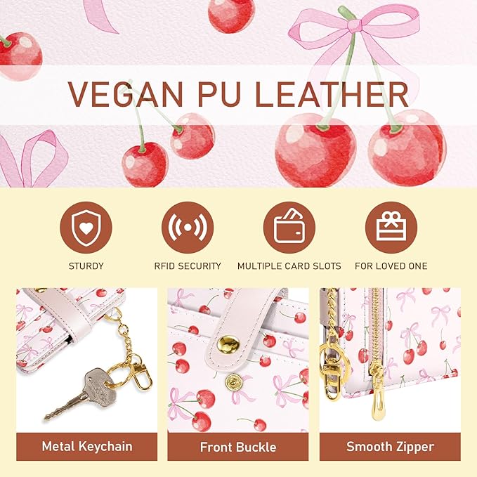 Jogjam Cute Coquette Aesthetic Bow Rfid Women Wallet, Small Slim Thin Compact Travel Credit Card Wallet, PU Leather Bifold Cash Wallet, Zipper Coin Pocket ID Window, Female Ladies Gifts