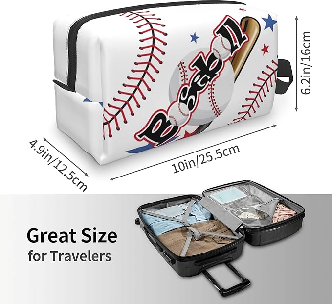 Kids Travel Toiletry Bag for Boys Girls - Waterproof Makeup Pouch Hanging Cosmetic Wash Bags Dopp Kit Shaving Bag for Toiletries Accessories(Baseball)