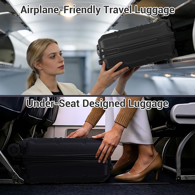 Kono 15'' Underseat Carry On Luggage Airline Approved, Anti-Scratch PC+ABS Hardshell Carry on Suitcase with Smooth Spinner Wheel, Lightweight Overnight Carry on for Short Travel, Black