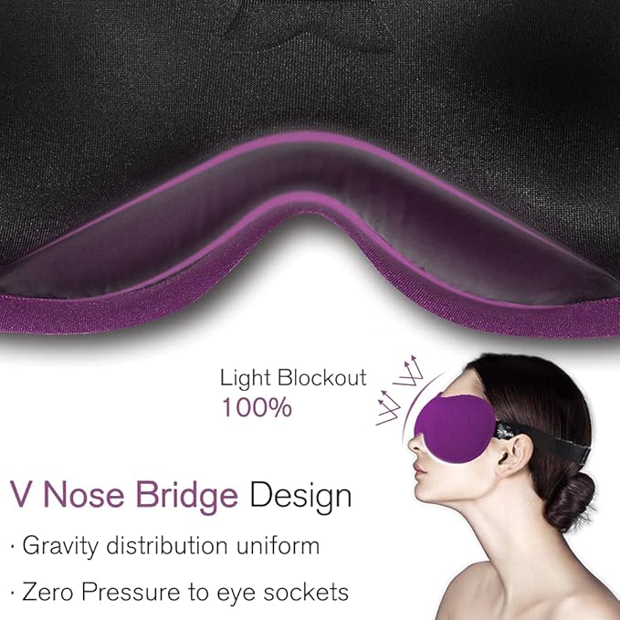 PrettyCare Eye Mask for Sleeping 2 Pack, Sleep Masks for Women Men, 3D Contoured Cup Blindfold Eye Mask, Soft Block Out Light Sleep Mask, for Sleeping, Shift Work, Yoga, Traveling (Black and Purple)