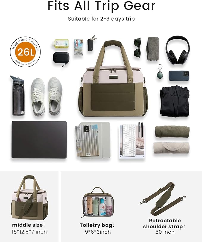 LOVEVOOK Small Gym Bag for Women & Men with Wet Pocket,26L Cute Waterproof Womens Gym Bag Travel Duffel Bags Workout Bag,Convertible Carry on Bag Overnight Bags Personal Item Travel Bag (Black,L)