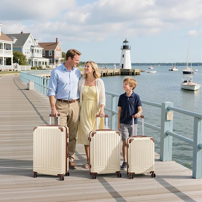 KUNEL Expandable 5 Piece Luggage Sets with Detachable Spinner Wheels and TSA Lock, Unisex Hardside ABS Suitcase Set, Hardshell Lightweight Waterproof Travel Hard Case Suitcases with Wheels, Beige