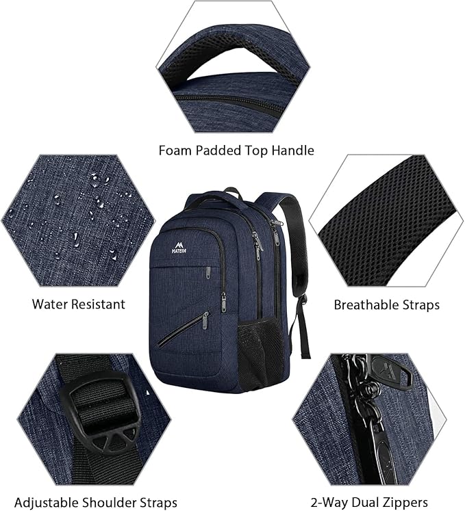 MATEIN 17 Inch Laptop Backpack, Large Work Backpack Travel Carry On TSA Approved with Trolley Sleeve, College Computer Bag with Anti Theft Pocket, Water Resistant Commute Daypack for Men, Dark Blue