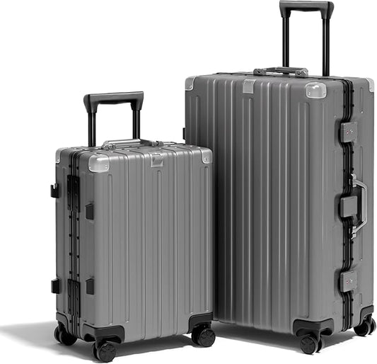 Krute No Zipper Luggage Set 2 Pieces Aluminum Frame Suitcase Sets Polycarbonate Hard Shell Luggage TSA Lock Checked Suitcase with Spinner Wheels