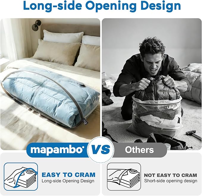 Mapambo Travel Vacuum Bags with -60000Pa LED Electric Pump, 15 Pack Vacuum Seal Bags for Clothing Travel in 3 Combo sizes, Space Saver Vacuum Storage Bags, Saving up to 80% of Space (15 Combo Size)