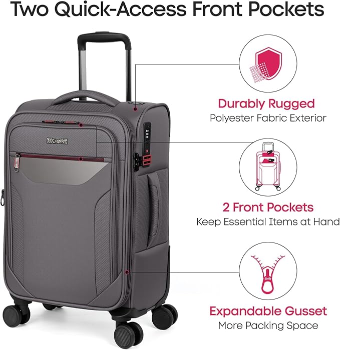 3PCS Set Softside Luggage Sets w/ Spinner Wheels,Expandable 20% Suitcase Upright Spinner Softshell w/TSA LOCK, Lightweight Durable Rolling Travel Luggage Set for Men/Women（Grey,22in/28in/32in）