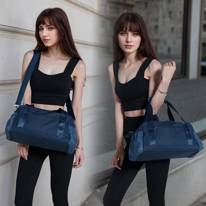 Small Gym Bag for Women, Mini Crossbody Gym Duffle Bag with Wet Compartment, Carry on Gym Tote Bag for Workout Dance Sport Travel (Medium-Blue)