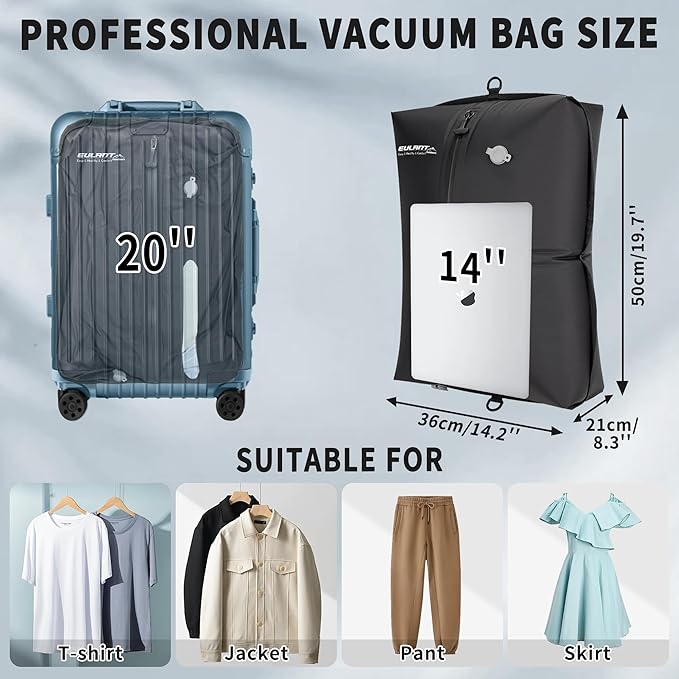 Reusable Vacuum Bags for Travel,Professional Waterproof IPX8 Vacuum Compression Bag for Suitcases Backpack,Space Saver Bags Packing Organizers for Clothing Packing(1 Pack,Black)