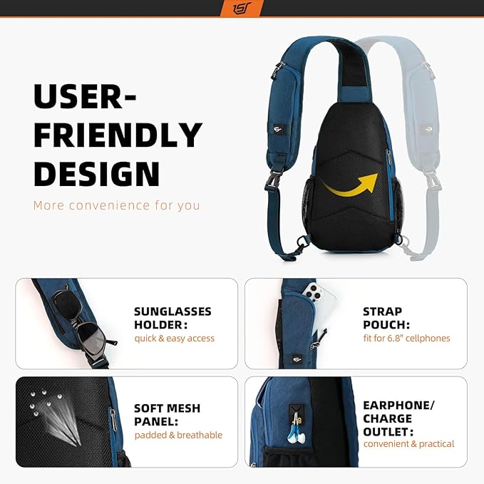 SKYSPER Sling Bag RFID Crossbody Sling Backpack Cross Body Shoulder Bag Travel Hiking Daypack for Women Men(Blue)