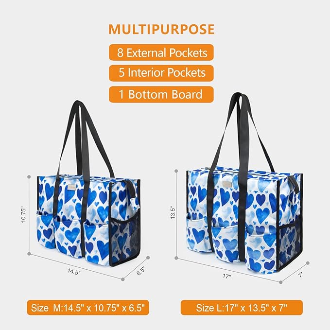 TOPDesign Utility Water Resistant Tote Bag with 13 Pockets, Top Zipper Closure & Thick Bottom Support, for Working Women