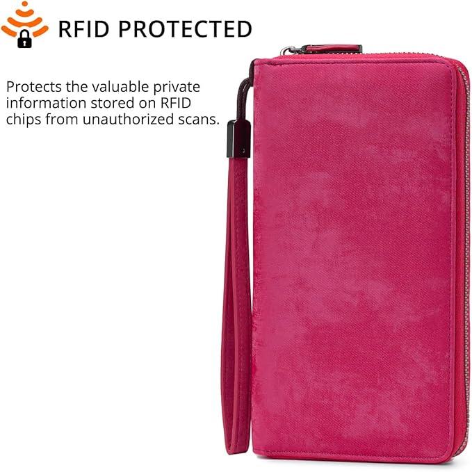 Bveyzi Women RFID Blocking Wallet Leather Zip Around Phone Clutch Large Capacity Ladies Travel Purse Wristlet | RFID Blocking, Zip Around, Large Capacity