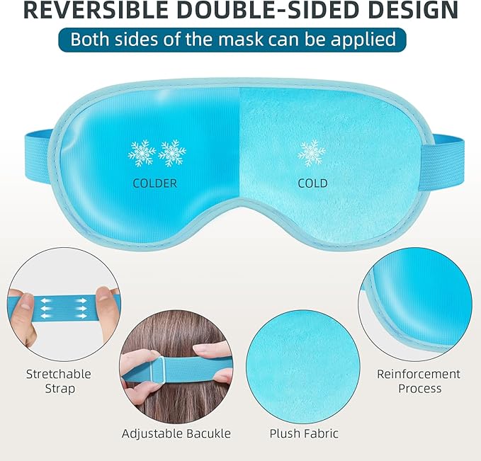 2 Pack Cooling Eye Mask for Puffy Eyes,Reusable Gel Cold Compress Pack for Puffy Eyes & Dark Circles, After Eyes Surgery, Migraine Relief, Headaches