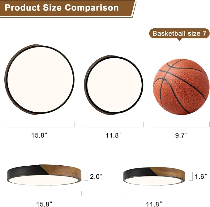 Modern LED Ceiling Light, Brown Walnut Wood Flush Mount Ceiling Light Fixture, 4000K Not Dimmable, Minimalist Circle Lighting Lamp with Acrylic Lampshade for Bedroom Laundry Room Hallway 11.8"