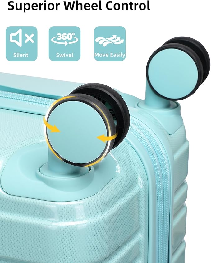 LARVENDER Carry on Luggage 22x14x9 Airline Approved, 20 Inch Hardside Suitcase with Wheels TSA Lock, PC+ABS Lightweight Travel Luggage Sets for Women, Glossy Sky Blue, 3 Piece Set