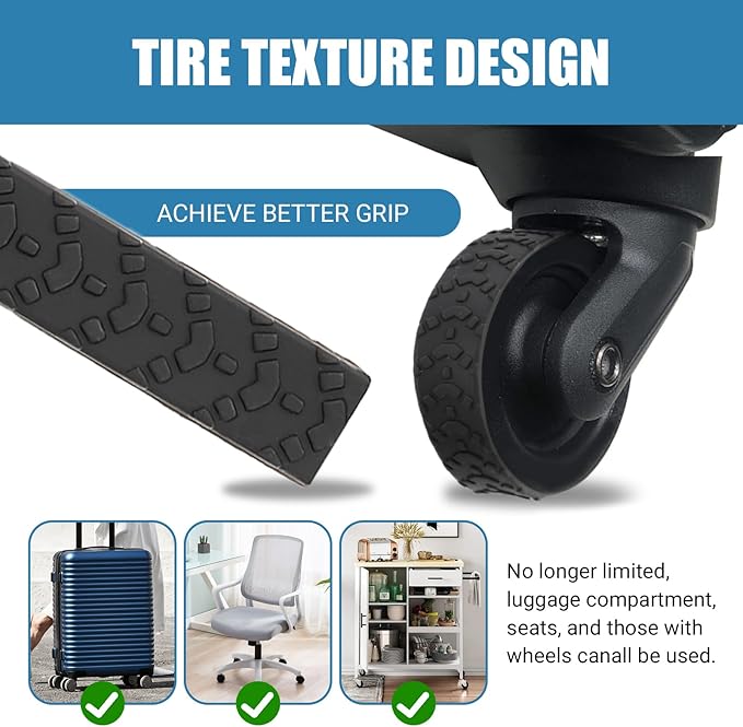 Cuttable Luggage Wheel Covers,12pcs Silicone Luggage Wheel Protector Covers Self-Adhesive, Silent and Friction-Resistant, for Universal Wheels and Office Chair Casters (Black)
