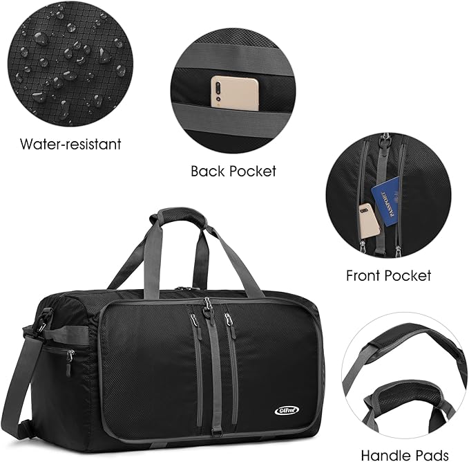 G4Free 40L/65L Foldable Duffel Bag, Water-Repellent Travel Backpack, Lightweight Carry Bag for Overnight Weekender Sports Men Women