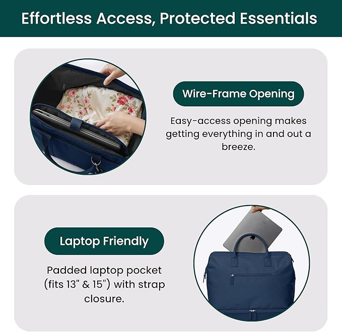 NOBL Travel Weekender Bag for Women & Men, Large Duffel Carry-On Tote with Trolley Sleeve, Separate Shoe Compartment & Laptop Pocket, Leather Overnight Bag for Airplane, Road Trips - Midnight blue