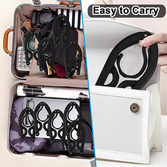 12 PCS Travel Hangers,Portable Folding Clothes Hangers Travel Accessories,Foldable Drying Rack,Black Non Slip Clothing Hangers with Clotheslines
