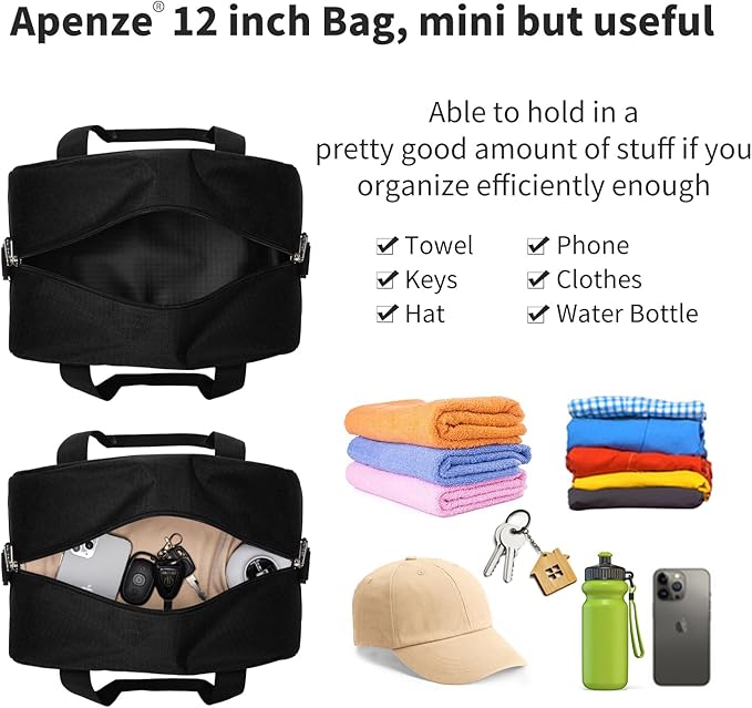 Small Gym Bag Carry On Bag - 12 in Mini Duffle Bag Lightweight for Overnight Travel-Black