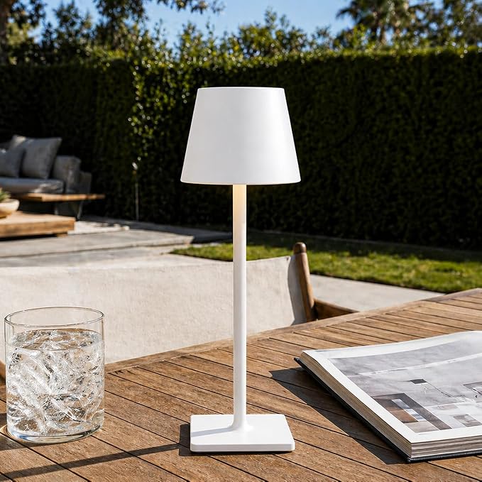 White Cordless Table Lamp Set of 2 for Patio Restaurant Home Dinner Kitchen | 6000mAh battery lamps waterproof wireless portable design for outdoor patio, dining tables, kitchens, restaurants home use