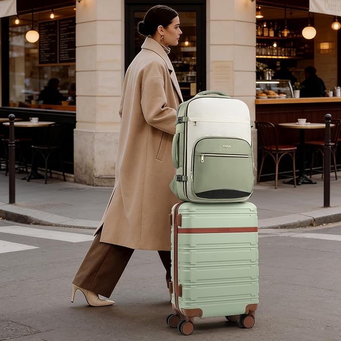YAMTION Luggage Sets 6 Piece,Hardside 20In Suitcase with Spinner Wheels,TSA Lock,Carry On Suitcase Travel Essentials for Personal Items,Green
