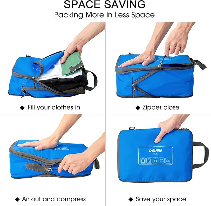 G4Free 6 Set Compression Packing Cubes, 3 sizes Travel Packing Organizers for Suitcases, Expandable Luggage Suitcase Storage Bags Set, Lightweight Packing Cubes Travel Essentials