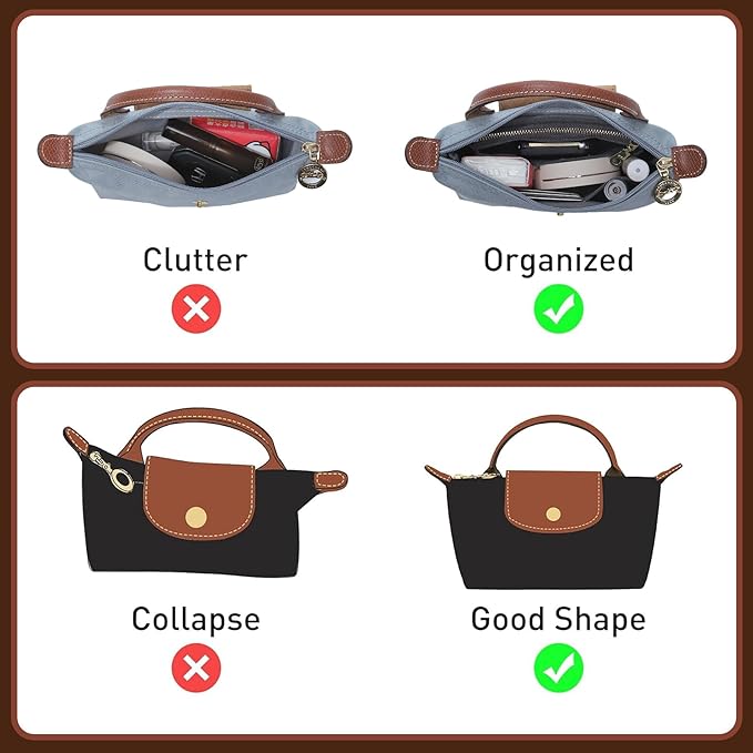 Doxo Longchamp XS Organizer Insert, Suitable for Le pliage XS and More, Keeps Tote Handbags Shaped & Neat (Grey,XS)