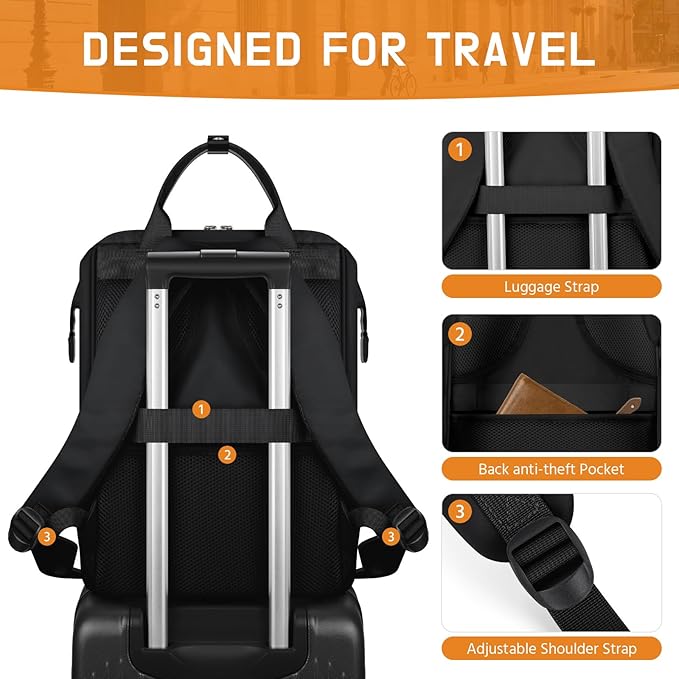 Maelstrom Laptop Backpack, Fits 15.6-17.3 Inch Travel Backpack Gift for Women Men, Waterproof College School Computer Bag, Anti-theft Business Work Bag with Luggage Strap (Black, 15.6 Inch)