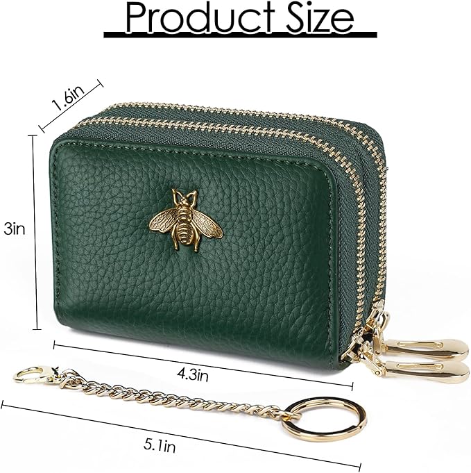 imeetu RFID Credit Card Holder, Small Leather Zipper Card Case Wallet for Women