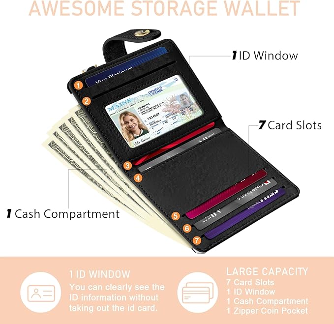 Jogjam Cow Print Rfid Women Wallet, Small Slim Thin Credit Card Wallet, PU Leather Bifold Cash Zipper Coin Pocket ID Window for Female Ladies Teen Girls Girly