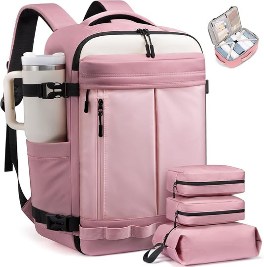 LOVEVOOK 50L Travel Backpack for Women, Airline Approved Carry On Luggage with 3 Cubes Accessories, TSA Personal Item Travel Cruise Essentials, Waterproof Weekender Overnight Bags fits 17" Laptop