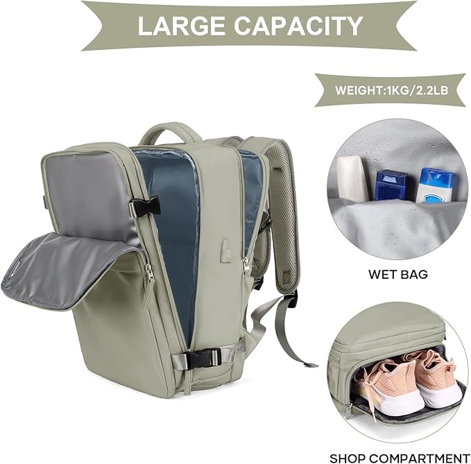 coowoz Travel Laptop Backpack For Women Men Airline Approved,Carry On Backpack,Large Hiking Backpack Waterproof Outdoor Sports Rucksack Casual Daypack Fit 15.6 Inch College Backpack (Brown)