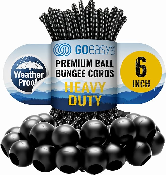 GOEASY0312 Ball Bungee Cords 6 Inch - 50 PCS Bungee Balls with Elastic String for Canopy, Tarp, Straps, Tent, Poles & Wires, for Outdoor & Indoor Activities | GOEASY0312