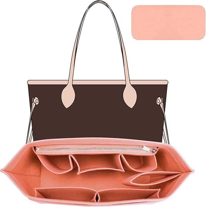 Purse Organizer Insert with Base Shaper Compatible with Neverfull PM and More, Bag Organizer for Luxury Tote Handbags, Pink, M