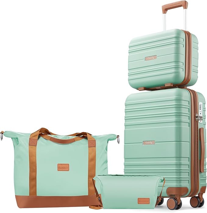 Luggage Sets 4 Piece, 20 Inch Expandable Carry On Suitcase with TSA Lock & Spinner Wheels, Lightweight Travel Luggage Sets with YKK Zippers (Green, 4 Piece Sets(14/20/DB/TB))