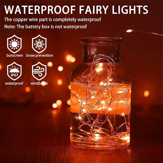 24 Pack Orange Fairy Lights Battery Operated, 7ft 20 LED Mini String Twinkle Lights for Christmas Halloween Mason Jars Centerpiece Table Decorations (24, Orange)