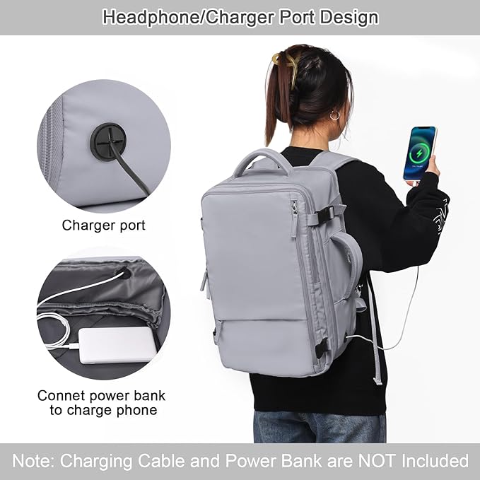 Travel Backpack for Women & Men, 40L Carry-On, 17-Inch Laptop, Waterproof, College Bookbag, Flight Approved