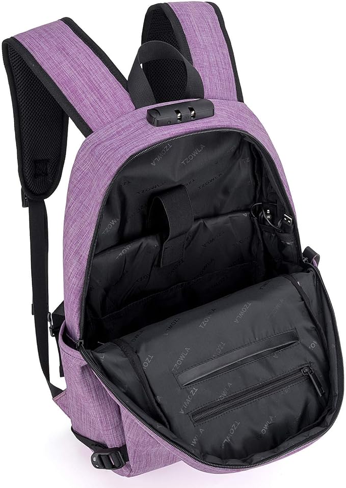 Tzowla Travel Laptop Backpack Water Resistant Anti-Theft Bag with Giant Tumbler Holder Pocket and Lock 17.3 Inch Computer Business Backpacks for Women Men Work College Gift,Casual Daypack(Purple)