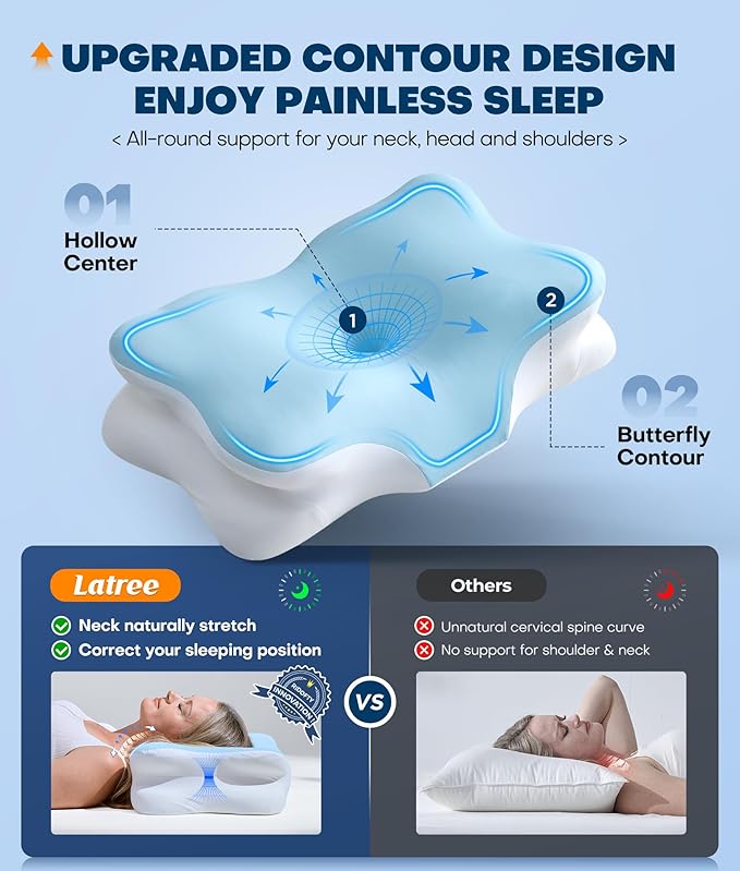 5X Pain Relief Cervical Neck Pillow for Neck Support, Orthopedic Cooling Side Sleeper Pillow for Sleeping, Odorless Contour Memory Foam Pillows, Ergonomic Bed Pillow for Side Back Stomach Sleeper